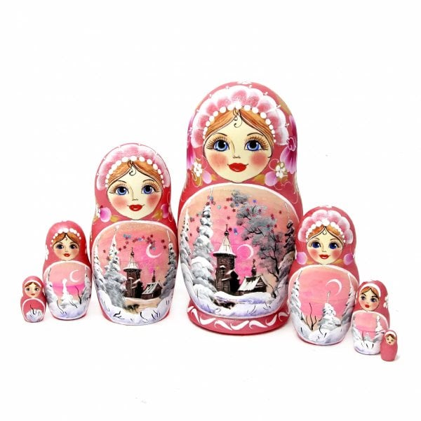 Матрешка Пейзаж (розовая)7м21