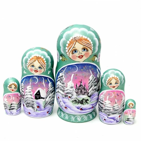 Матрешка Пейзаж (зеленая перламутровая) 5м17
