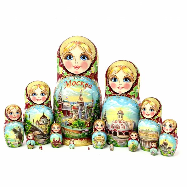 Матрешка Москва (бордовый платок) 15м33 Матрешка Москва (бордовый платок) 15м33