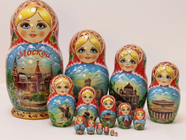 Матрешка Москва (красный платок, желтый низ) 15м33 Матрешка Москва (красный платок, желтый низ) 15м33