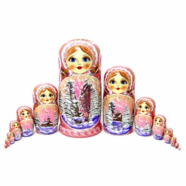 Матрешка Пейзаж розовая15м33 Матрешка Пейзаж розовая15м33