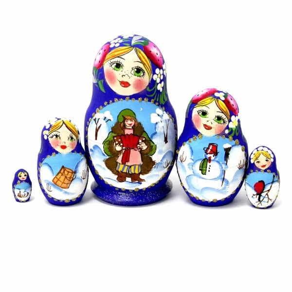 Матрешка Зимние забавы (ультрамарин) 5м 9см