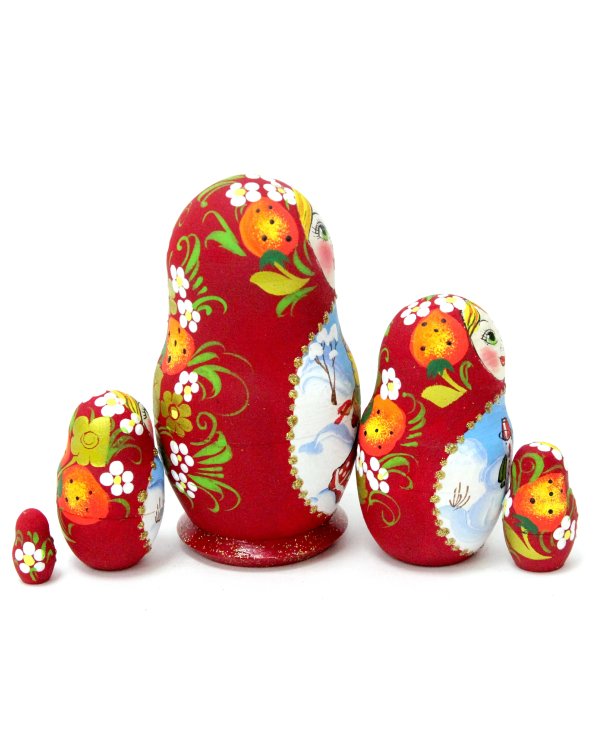 Матрешка Зимние забавы (бордовая) 5м 9см