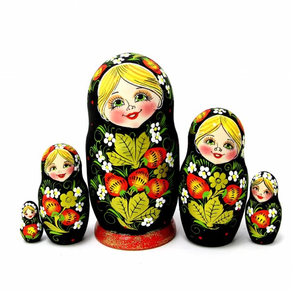 Матрешка Ягодка хохлома (чёрная) 5м 14см