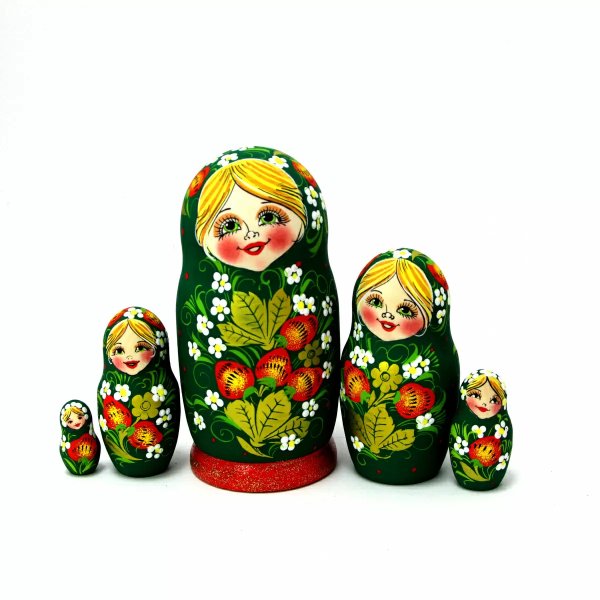 Матрешка Ягодка хохлома (зелёная) 5м 14см