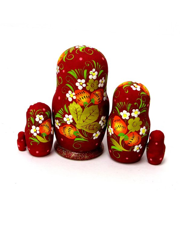 Матрешка Ягодка хохлома (бордовая) 5м9