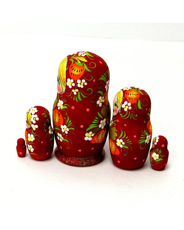 Матрешка Ягодка хохлома (бордовая) 5м9