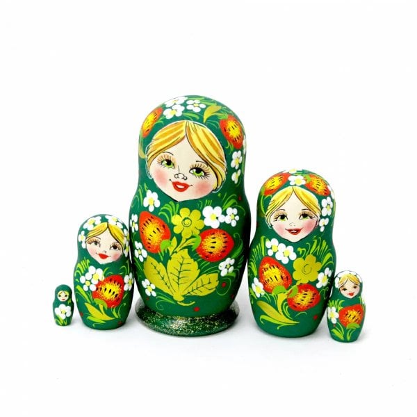 Матрешка Ягодка хохлома (зелёная) 5м9