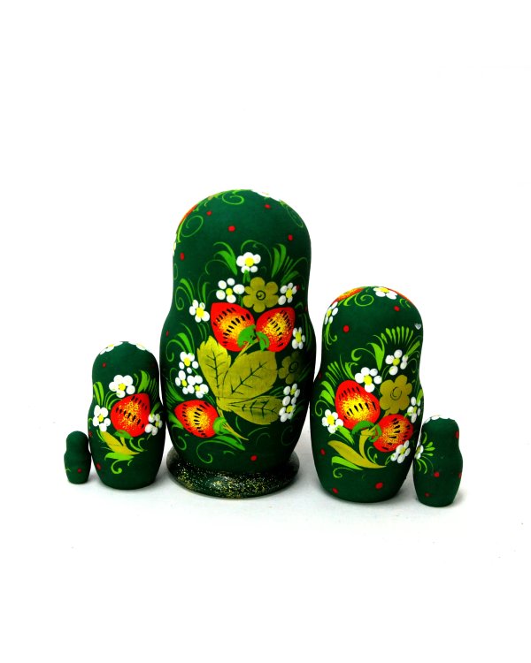 Матрешка Ягодка хохлома (зелёная) 5м9
