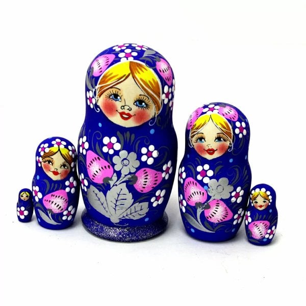 Матрешка Ягодка хохлома (ультрамарин) 5м 9см