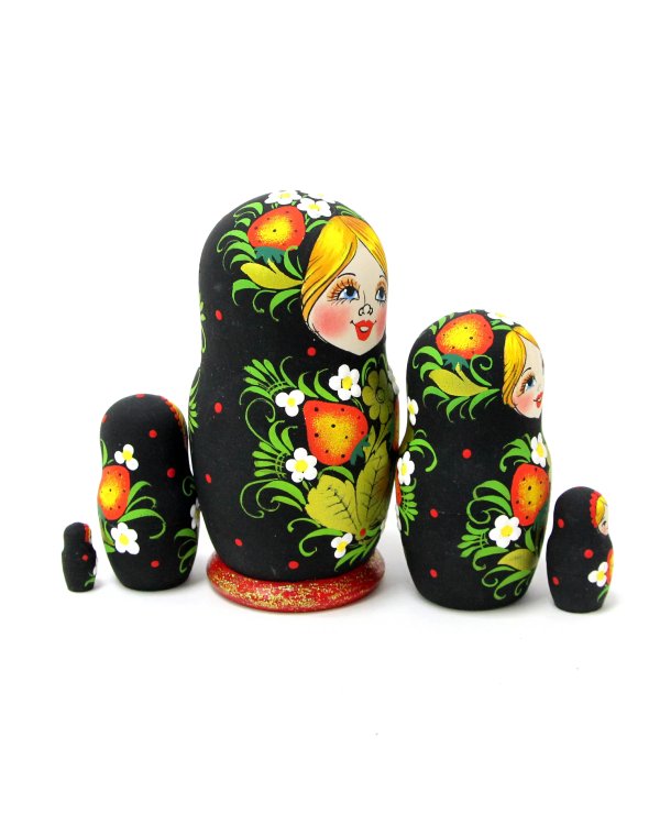 Матрешка Ягодка хохлома (чёрная) 5м9