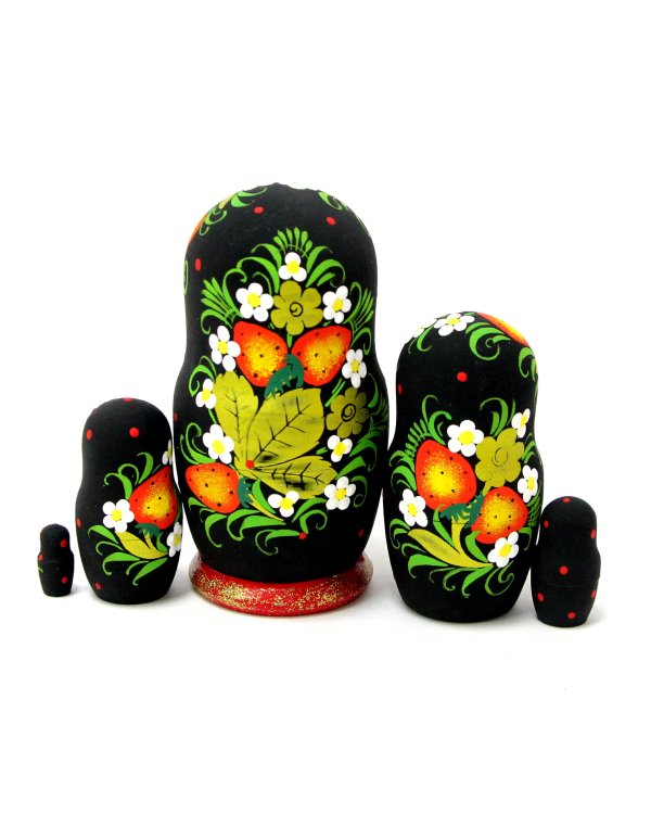 Матрешка Ягодка хохлома (чёрная) 5м9