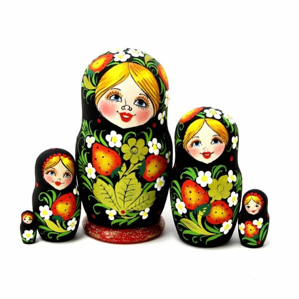 Матрешка Ягодка хохлома (чёрная) 5м9