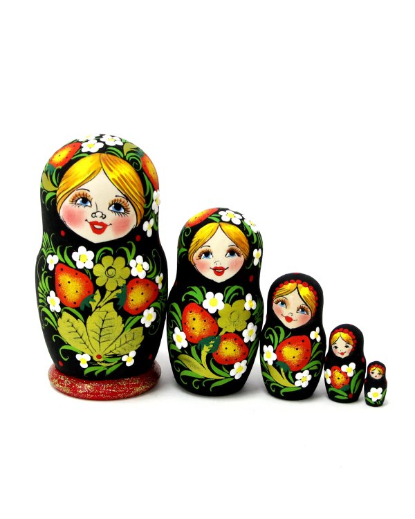 Матрешка Ягодка хохлома (чёрная) 5м9
