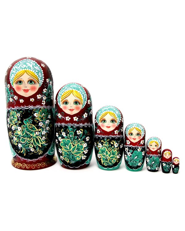 Матрешка Узоры, изумрудная 7м 21см