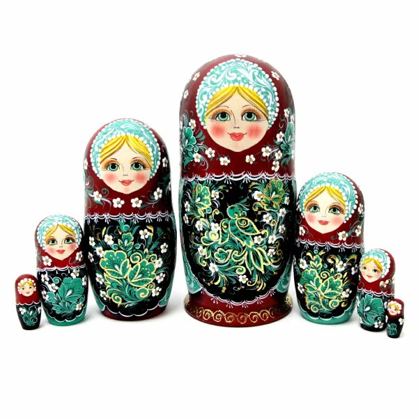 Матрешка Узоры, изумрудная 7м 21см