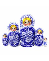 Матрешка Гжель белый платок нов. 5м17