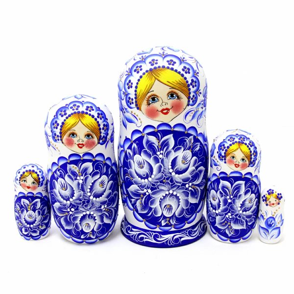 Матрешка Гжель белый платок нов. 5м17