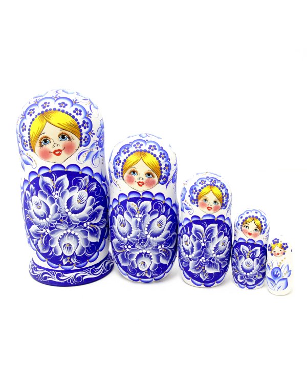 Матрешка Гжель белый платок нов. 5м17