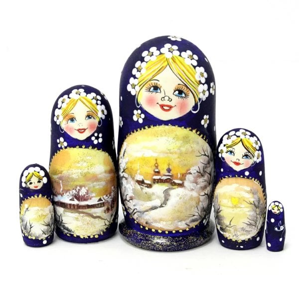 Матрешка Пейзаж сепия (синяя) 5м11см