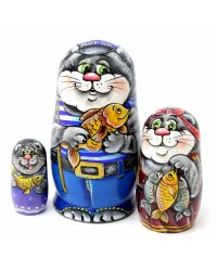 Матрешка Кот с золотой рыбкой 3м 11см