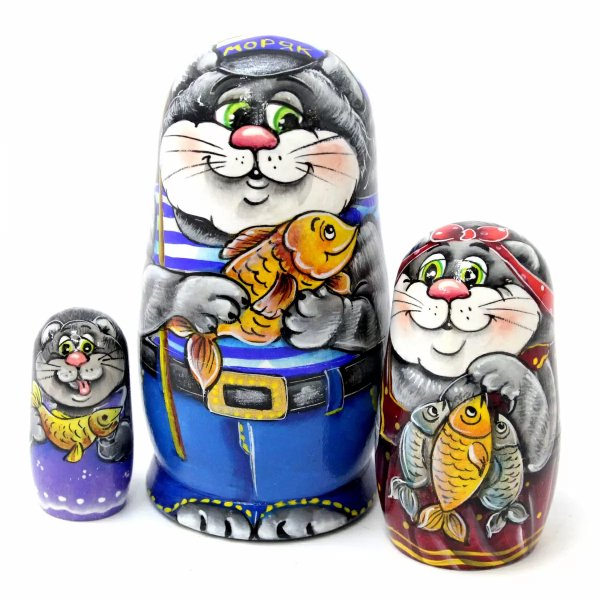 Матрешка Кот с золотой рыбкой 3м 11см