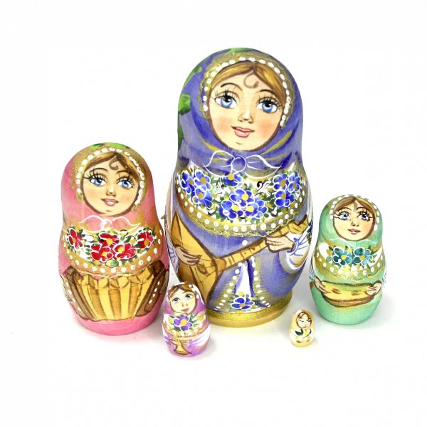Матрешка Мила с балалайкой, сиреневая 5м 10 см