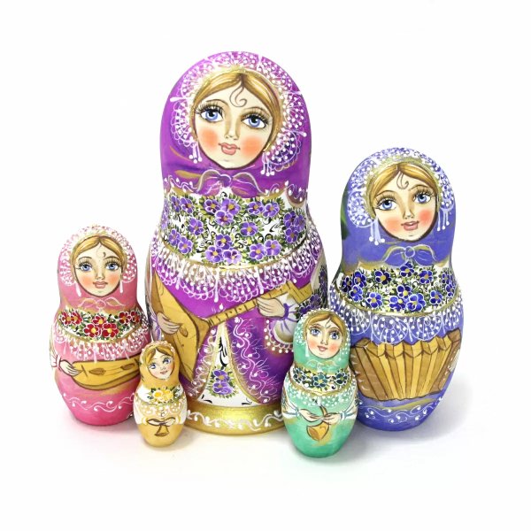Матрешка Люда с балалайкой, сиреневая 5м 17 см
