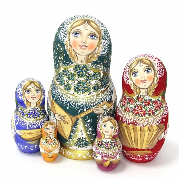Матрешка Люда с балалайкой, зеленая 5м 17 см