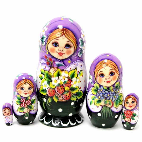 Матрешка Даша с земляникой (сиренево-зеленая) 5м14
