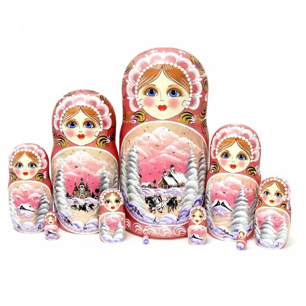 Матрешка Зима пейзаж розовая 10м25