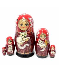 Матрешка Девочка с белым котиком КУ 5м 14см
