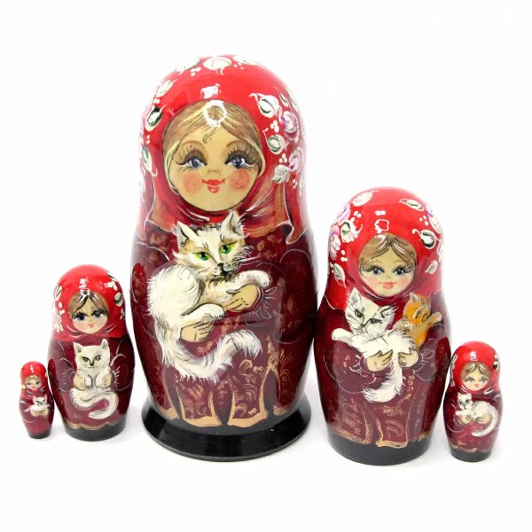 Матрешка Девочка с белым котиком КУ 5м 14см