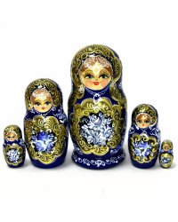 Матрешка Золотые кружева на синем КУ 5м 17см