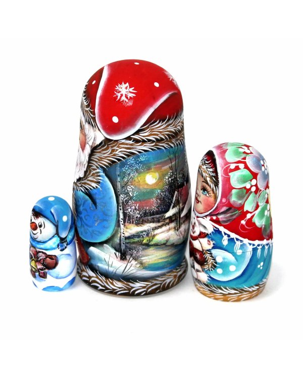 Матрешка Дед Мороз (пейзаж сзади) 3м 11-12см