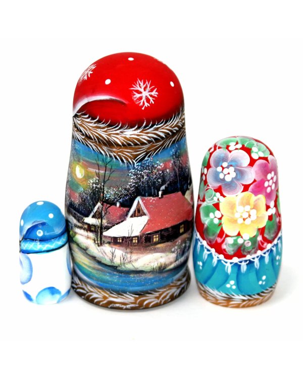 Матрешка Дед Мороз (пейзаж сзади) 3м 11-12см