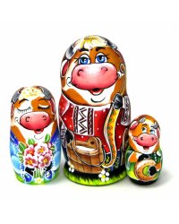 Матрешка Бычок (рыжий) 3м 11-12см