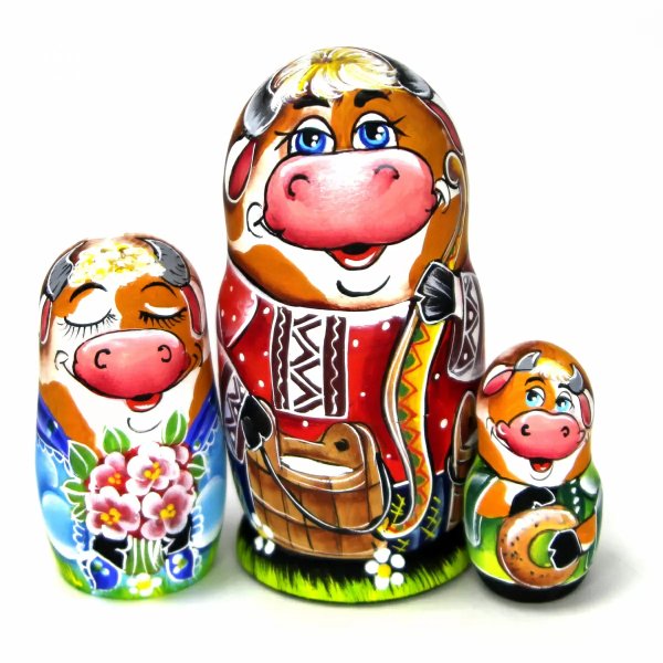 Матрешка Бычок (рыжий) 3м 11-12см