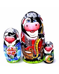 Матрешка Бычок (черный) 3м 11-12см