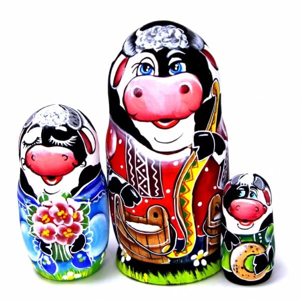 Матрешка Бычок (черный) 3м 11-12см