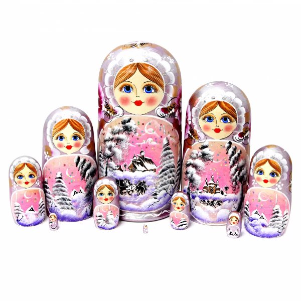 Матрешка Зима пейзаж (сиреневая) 10м 25см