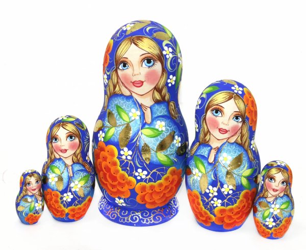 Матрешка Рябиновые гроздья на синем 5м 17см