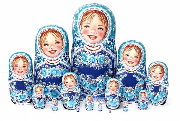 ОБЛОЖКИ ДЛЯ ПАСПОРТА (Алеф) Матрешка Аленка (синие цветы) 15м 33см