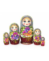 Матрешка Эля с анютиными глазками 5 мест 17 см