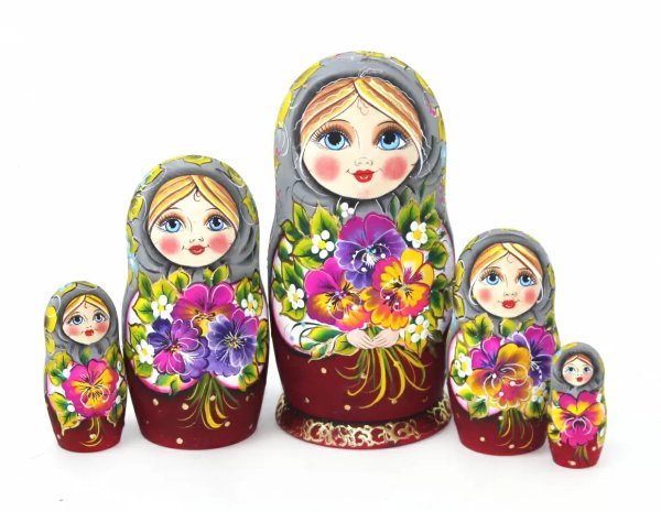 Матрешка Эля с анютиными глазками 5 мест 17 см