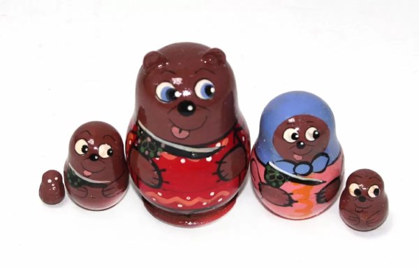 Матрешка Медведь коричневый мини 5 мест 5,5-6 см