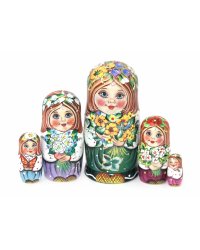 Матрешка Ира с букетом VE зеленая 5 м 14 см