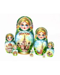 Матрешка Москва зеленая 7м 21см