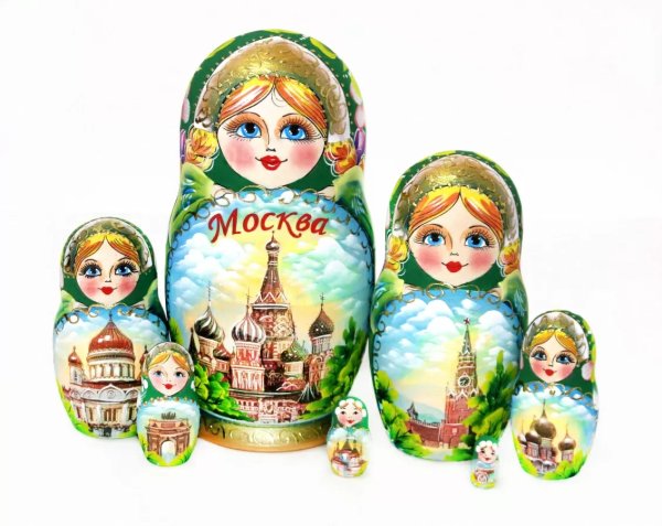 Матрешка Москва зеленая 7м 21см