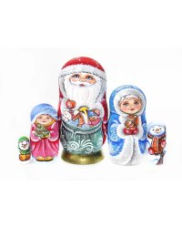Матрешка Дедушка Мороз с мешком зеленый 5м 17см